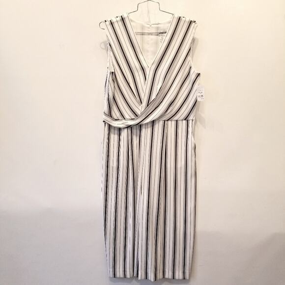 Joseph Ribkoff New Jumpsuit Sleeveless Black White Striped Cropped Plus Size 16 - Picture 2 of 16